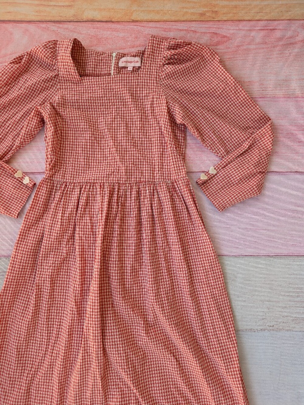 Lisa Says Gah Terracotta Gingham Maddie Midi Dress Medium - Picture 7 of 11